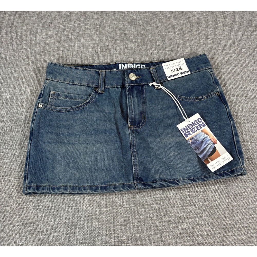 Indigo Rein Y2K Denim Mini Skirt Low Rise Skort Womens Size 5/26 NWT With Shorts